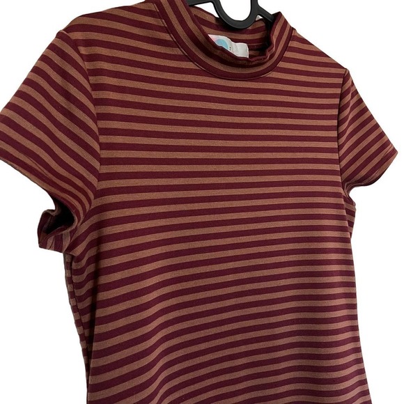 Free People FP Beach Mock Neck Striped Dress in Bordeaux Size Small - Picture 3 of 7